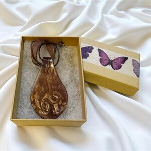 Handmade Glass Pendant Sparkle Shimmer Light Burgundy Statement Necklace